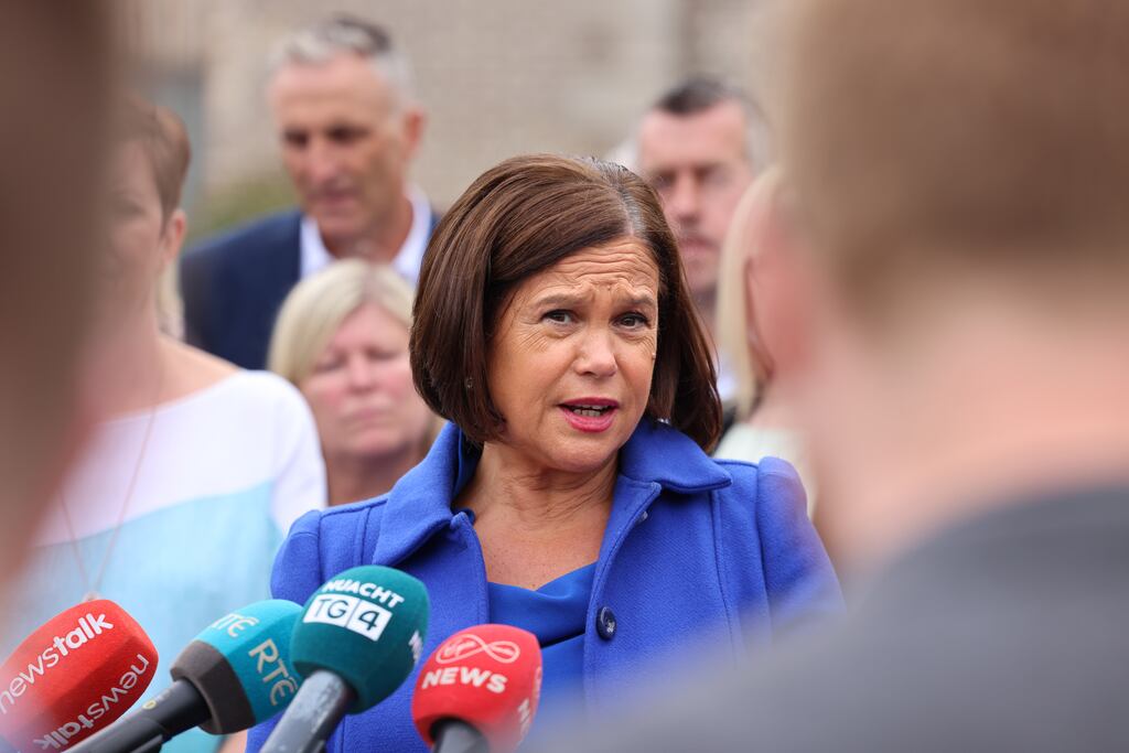 13/09/2022 - NEWS - Sinn Fein Think-In.
Sinn Féin President Mary Lou McDonald TD, speaking at the Sinn Féin 'think-in' 2022 on the eve of the new Dáil term, at EPIC Museum, CHQ Building, Custom House Quay, Dublin.
Photograph: Dara Mac Dónaill / The Irish Times