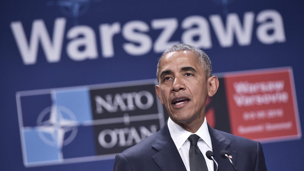 US president Barack Obama after attending the Nato Summit in Warsaw: his criticism of Poland’s democracy was censored by the state-run broadcaster TVP. Photograph: Mandel Ngan/AFP/Getty Images