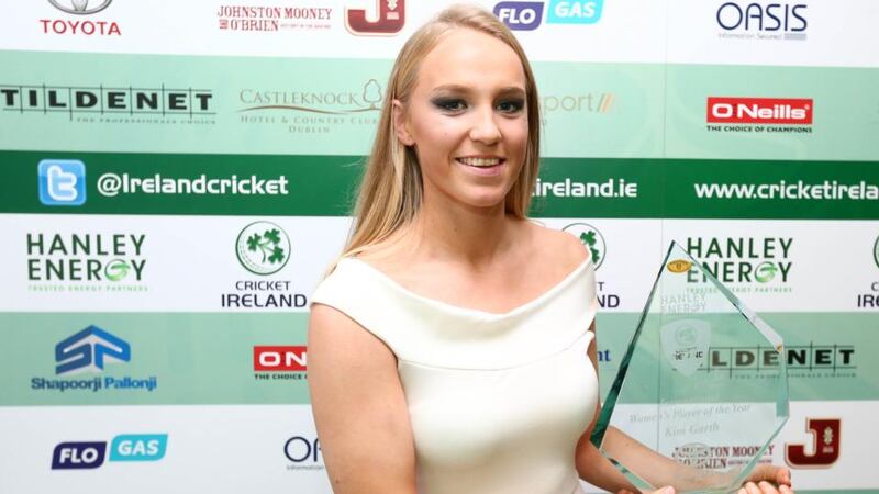 Kim Garth receiving the Toyota Senior Women’s International Player of the Year award. Photograph: Cathal Noonan/Inpho
