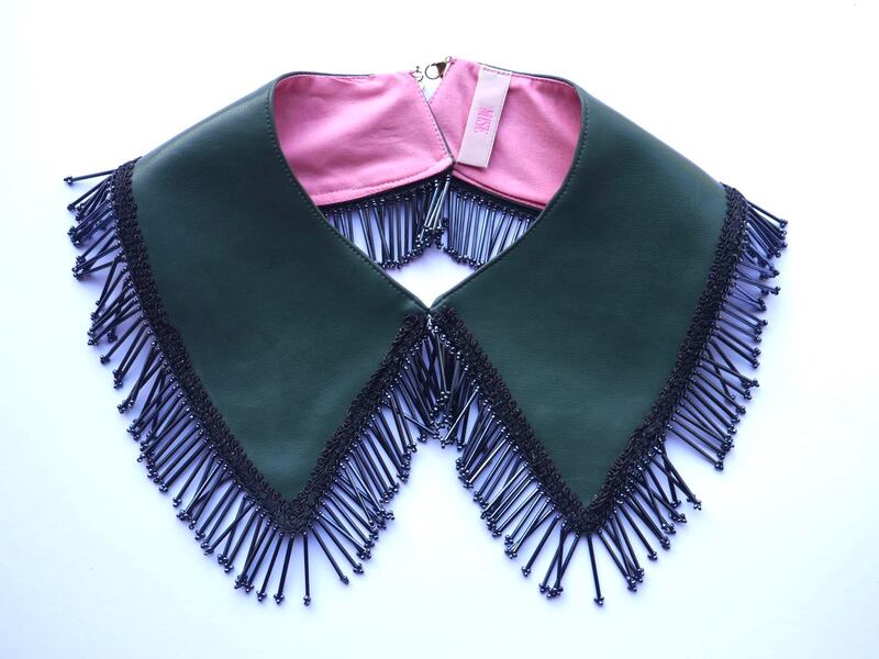 Khaki faux leather collar with tassel trim €65 from misecollars.com