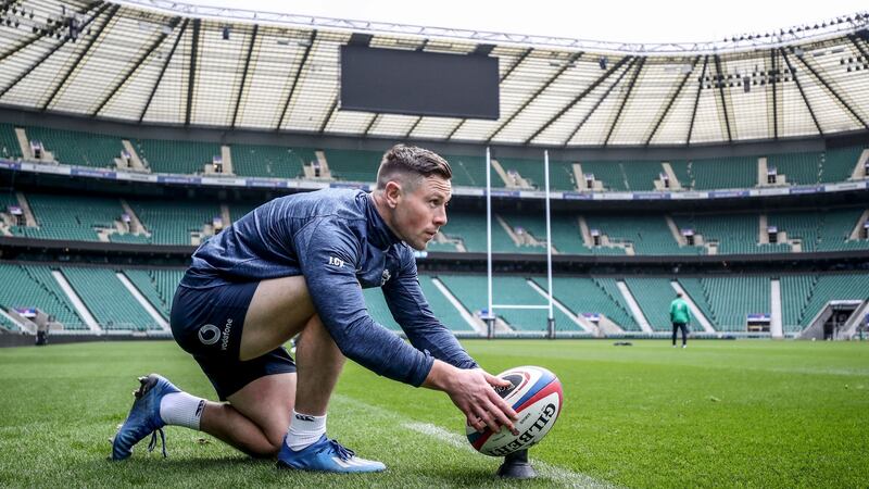 John Cooney lines up a kick during the Ireland’s captain’s run at Twickenham ahead of the England game in February. Photograph: Dan Sheridan/Inpho