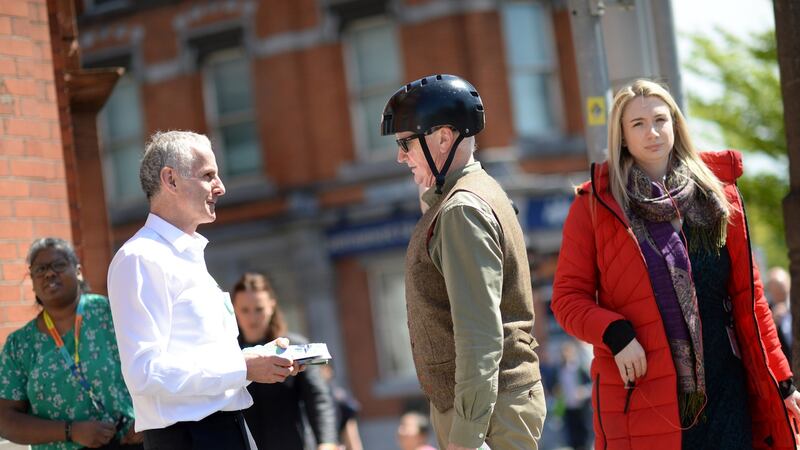 Green Party candidate Ciaran Cuffe canvassing for the European Elections on Baggot Street Bridge, Dublin. Photograph: Dara Mac Dónaill / The Irish Times