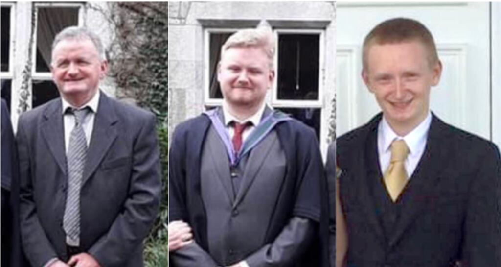 Diarmaid O’Sullivan (23, right), his father Tadg O’Sullivan (59, left) and another son, Mark (26, centre) died at the family farm.