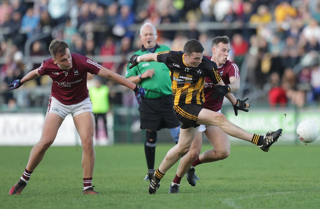Strokestown's Cathal Brogan with Boyle's Dylan East and Tadhg McKenna during the Roscommon SFC Final. Photograph: John McVitty