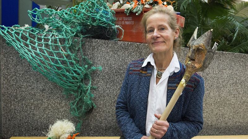 Karin Dubsky of Coastwatch Ireland with items found washed up on Irish beaches this year. Photograph: Dave Meehan