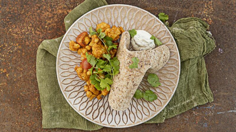 Cauliflower and chickpea roti. Photograph: Harry Weir