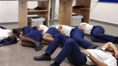 The image of Ryanair staff in a crew room that sparked the controversy.