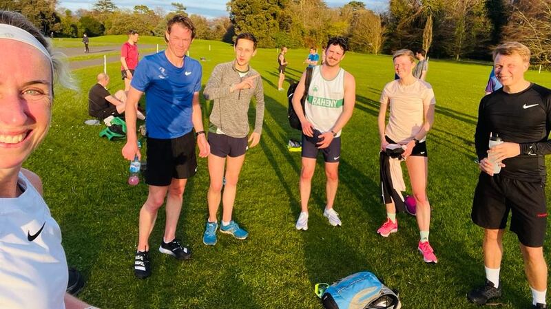 6. Zoë Quinn (far left) Eugene Kolychev (far right) with some of their Raheny Shamrock Athletic Club teammates.