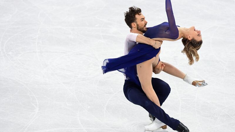 France’s Gabriella Papadakis and  Guillaume Cizeron compete in the ice dance free dance  at the Gangneung Ice Arena. Photograph:  Roberto Schmidt/AFP/Getty Images