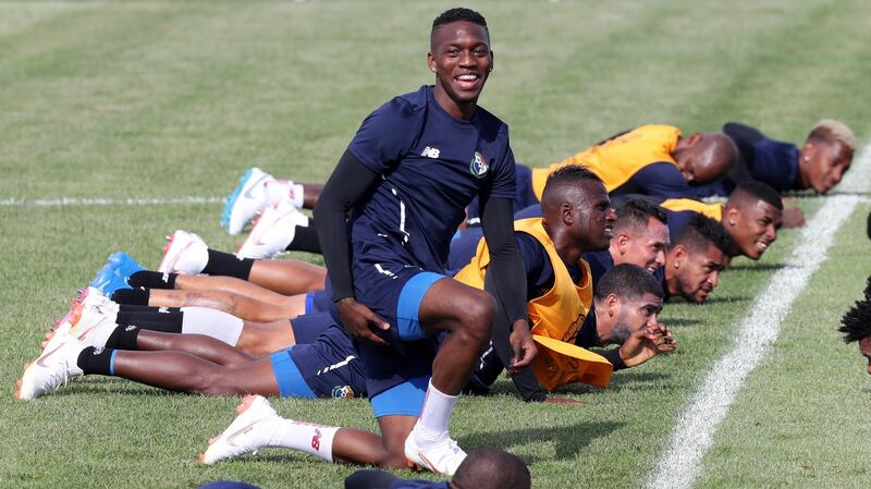 Panama’s Jose Luis Rodriguez and team-mates during a training session at the Olympic Park Arena in Sochi. Photograph: Mohamed Messara/EPA