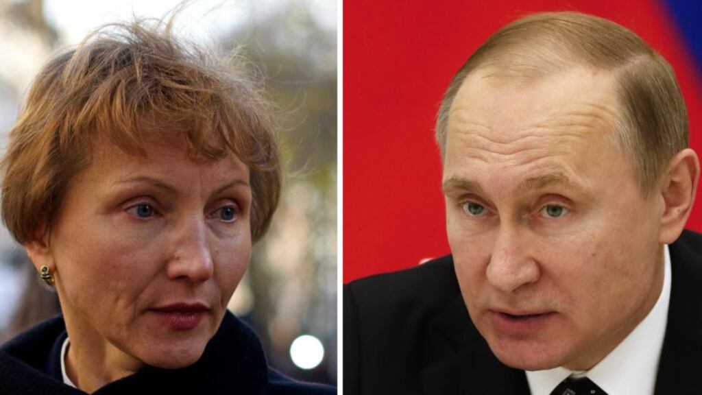 Marina Litvinenko, widow of murdered ex-KGB agent Alexander Litvinenko, and Russian president Vladimir Putin. Photographs: Ben Pruchnie/Getty Images and Sergei Ilnitsky/AFP/Getty Image