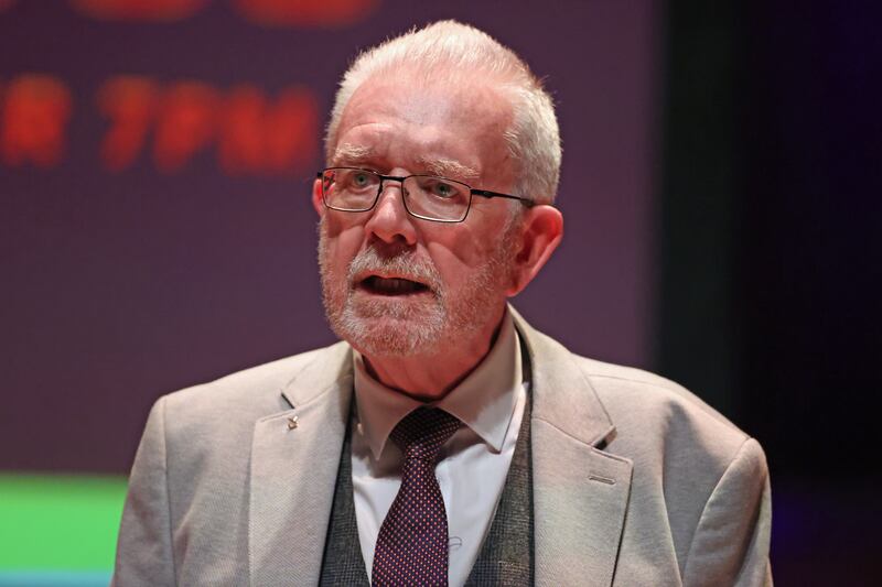 SNP President Michael Russell spoke at the Ulster Hall, saying he wanted a second independence referendum for Scotland but avoiding saying if he supported a referendum on Irish independence. Photograph: Liam McBurney/PA