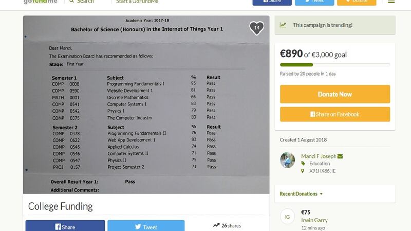 Manzi Joseph’s Go Fund Me page