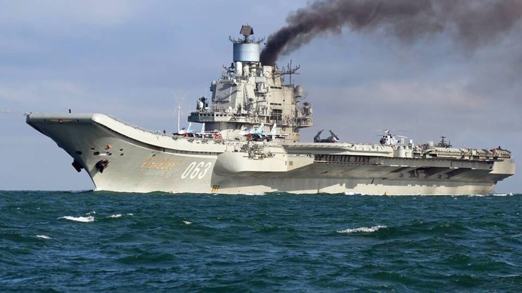 Russian aircraft carrier Admiral Kuznetsov in the English Channel last week. Photograph: Dover Marina.com