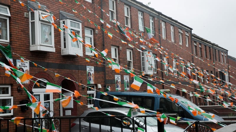Bunting on Portland Row, Dublin ahead of Kellie Harrington’s gold medal fight in Tokyo. Photograph: Gareth Chaney/Collins