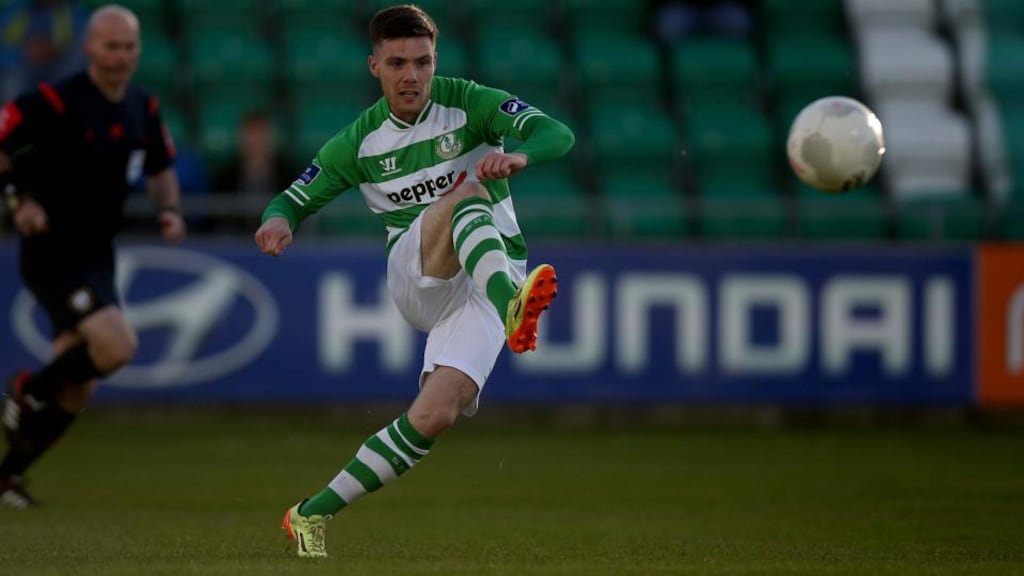 Brandon Miele scores twice in Shamrock Rovers’ victory over Limerick in their SSE Airtricity League Premier Division, match at Tallaght Stadium. Photograph: Donall Farmer/Inpho