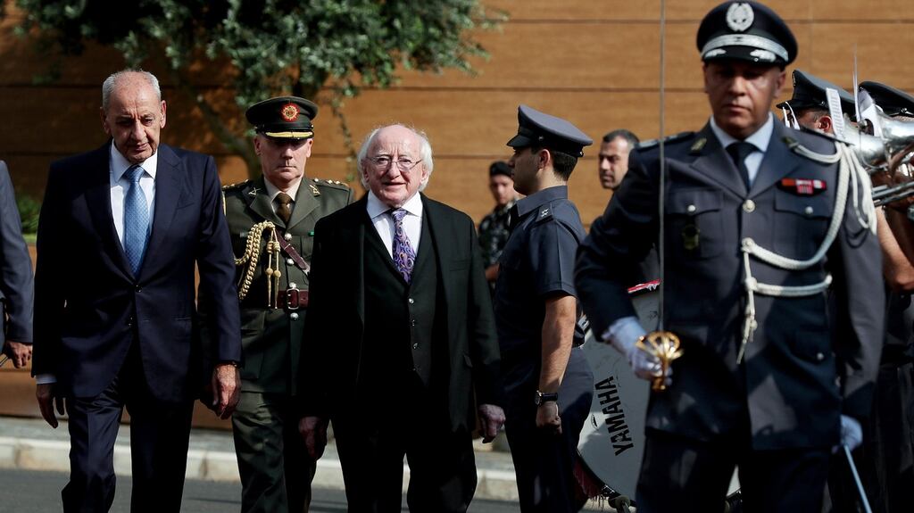 President Higgins meeting parliamentary speaker Nabih Berri in Beirut. Photograph: Maxwell’s