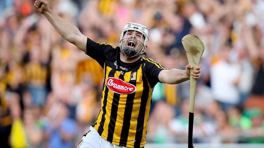Kilkenny’s Pádraig Walsh celebrates at the full-time whistle of the All-Ireland hurling semi-final against Limerick at Croke Park. Photograph: Oisín Keniry/Inpho