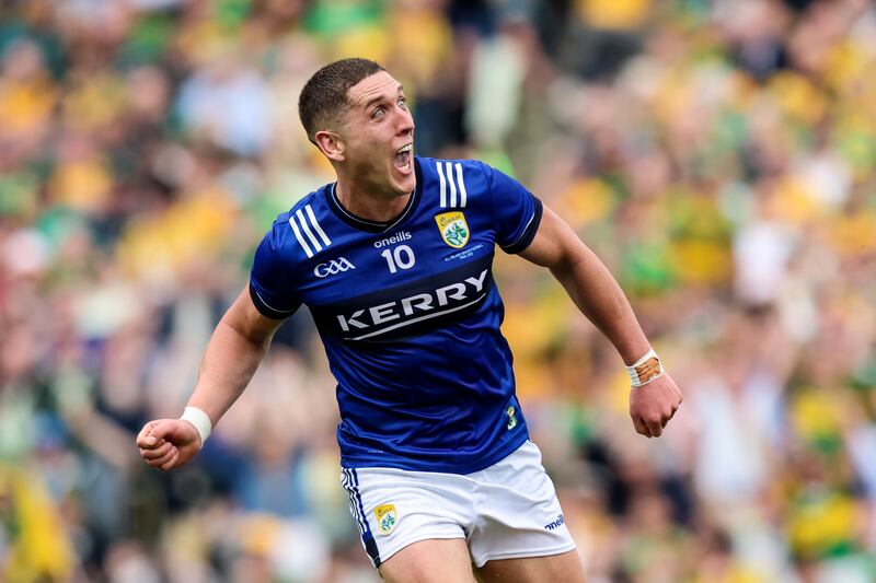 All-Ireland Senior Football Championship Final: Kerry's Joe O’Connor celebrates scoring a goal against Donegal. Photograph: Ryan Byrne/Inpho