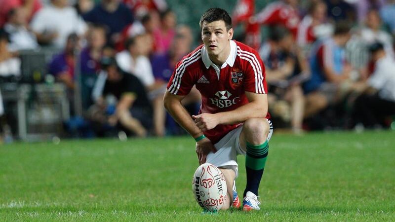 Ireland’s Jonny Sexton sizes up the posts on his Lions debut against the Barbarians in Hong Kong. Photograph: Tyrone Siu/Reuters