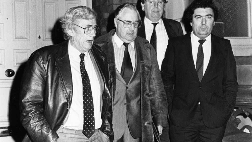 SDLP members Seamus Mallon, Joe Hendron, Eddie McGrady and John Hume, the party leader, leaving the Department of Foreign Affairs in Dublin. Photograph: Jack McManus / The Irish Times