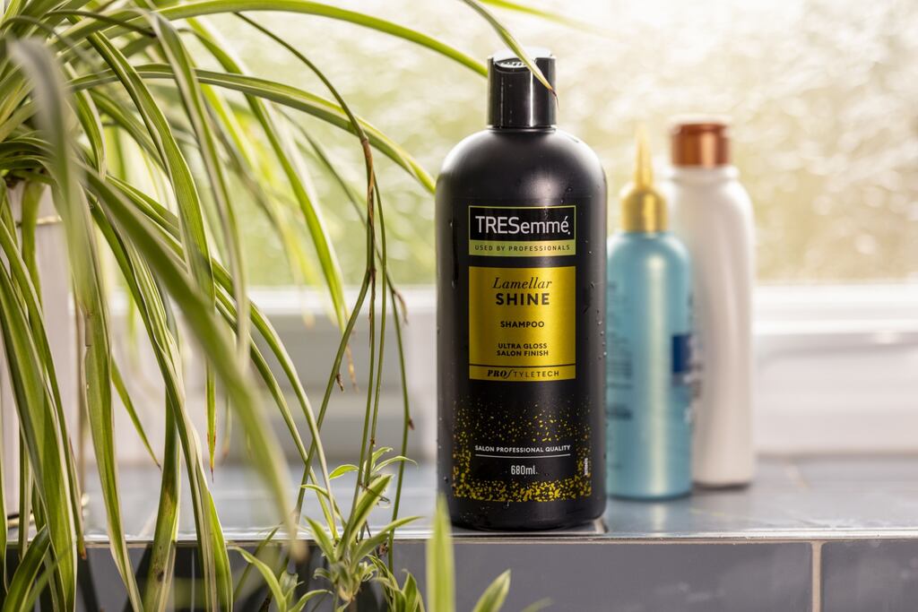 A bottle of Tresemme shampoo, manufactured by Unilever Plc, arranged near Guildford, UK, on Monday, Feb. 5, 2024. Unilever are due to release their full year earnings on Thursday, Feb. 8. Photographer: Jason Alden/Bloomberg