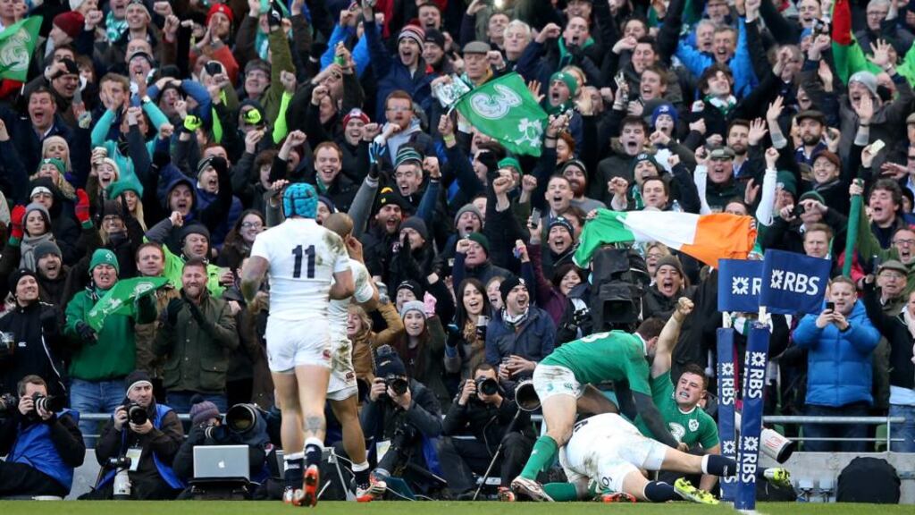Robbie Henshaw capped off a man of the match performance against England with the only try of the game. Photograph: INPHO/James Crombie