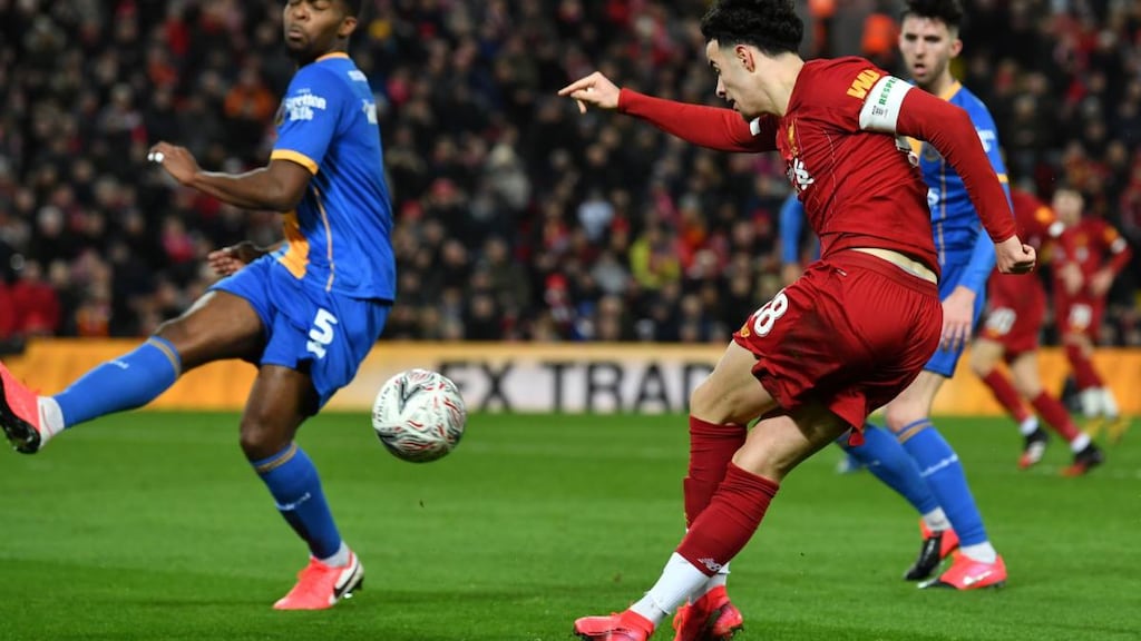 Curtis Jones captained Liverpool against Shrewsbury Town in Tuesday night’s FA Cup replay. Photograph: Getty Images