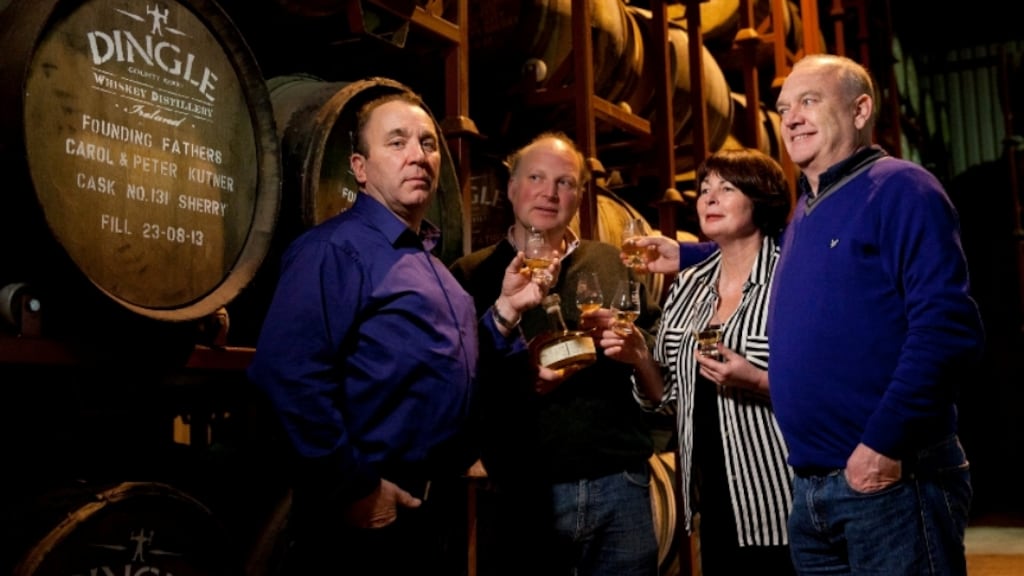 A taste of success: (left to right) Liam La Hart (co-owner), Peter Mosley (co-owner/distiller), Mary Ferriter (general manager) and Oliver Hughes (co-owner). Photograph: Ken O'Mahony