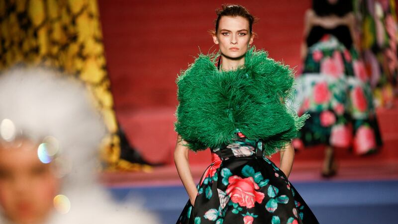 Models present Richard Quinn’s Autumn/Winter 2020 collection at London Fashion Week on Saturday. Photograph: Henry Nicholls/Reuters