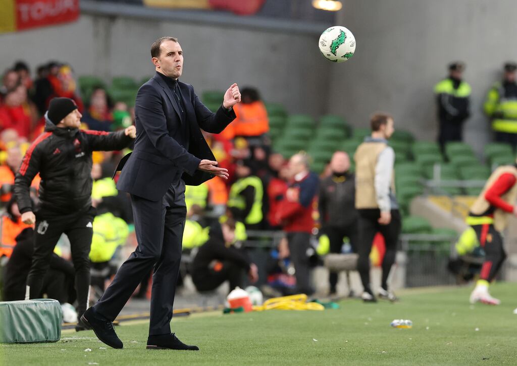 Republic of Ireland interim head coach John O'Shea on the touchline against Belgium. Photograph: Lorraine O'Sullivan/PA Wire