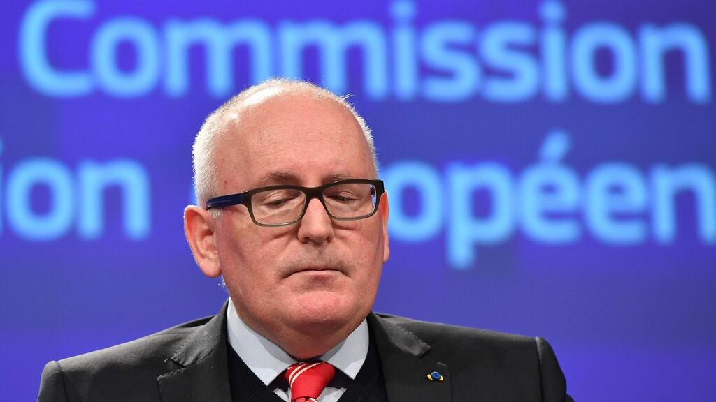 European Commission vice-president Frans Timmermans in Brussels on Wednesday. “If you put an end or limit the separation of powers, you break down the rule of law, and that means breaking down the smooth functioning of the union as a whole,” he said. Photograph: Emmanuel Dunand/AFP/Getty Images