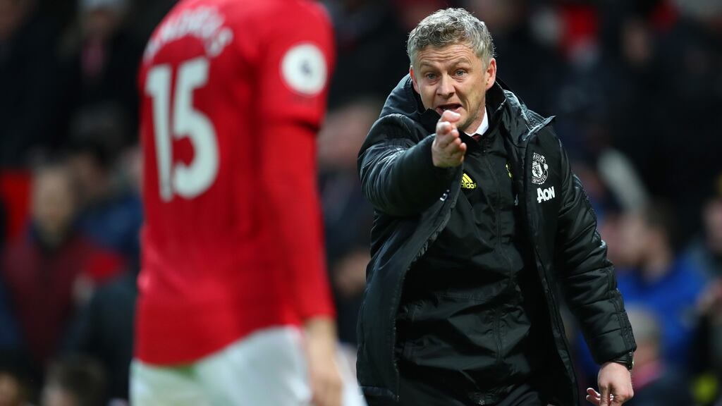 Manchester United manager  Ole Gunnar Solskjaer during their win over  Norwich City at Old Trafford last Saturday. Photograph: Catherine Ivill/Getty Images
