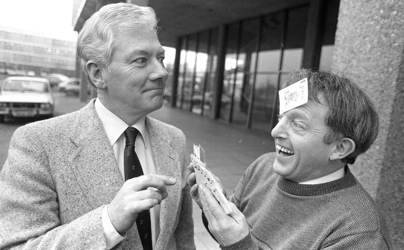 Gay Byrne and Paul Daniels outside the RTÉ studios in 1985. Photograph: Pat Langan/The Irish Times