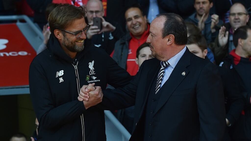 Jurgen Klopp’s Liverpool team will aim to continue their unbeaten league start against Rafael Benitez’ Newcastle team. Photograph: Getty Images