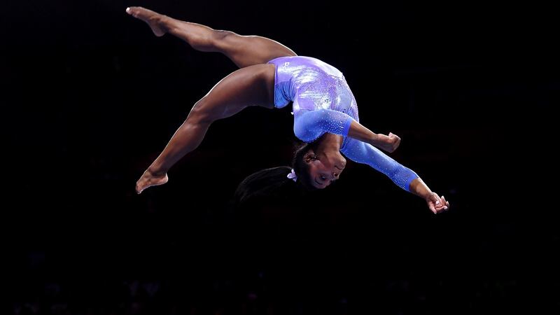 Simone Biles in action during the Artistic Gymnastics World Championships last October. Photograph: Laurence Griffiths/Getty