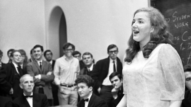 Marian Finucane in 1968 at the semi-final of the Irish Times Debate. Photograph: Tommy Collins