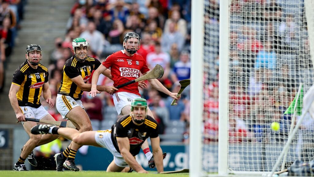 Cork’s Jack O’Connor scores a goal against Kilkenny. Photograph: Tommy Dickson/Inpho