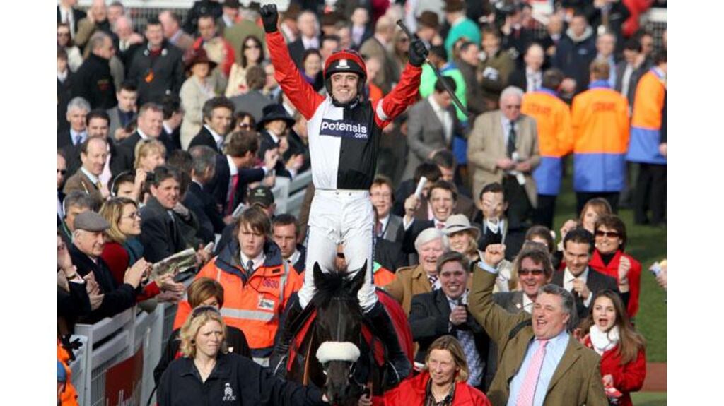 Ruby Walsh on on board Big Buck's as they win the Ladbrokes World Hurdle on St Patrick's Day at the Cheltenham Festival. Photograph: Dan Sheridan/Inpho