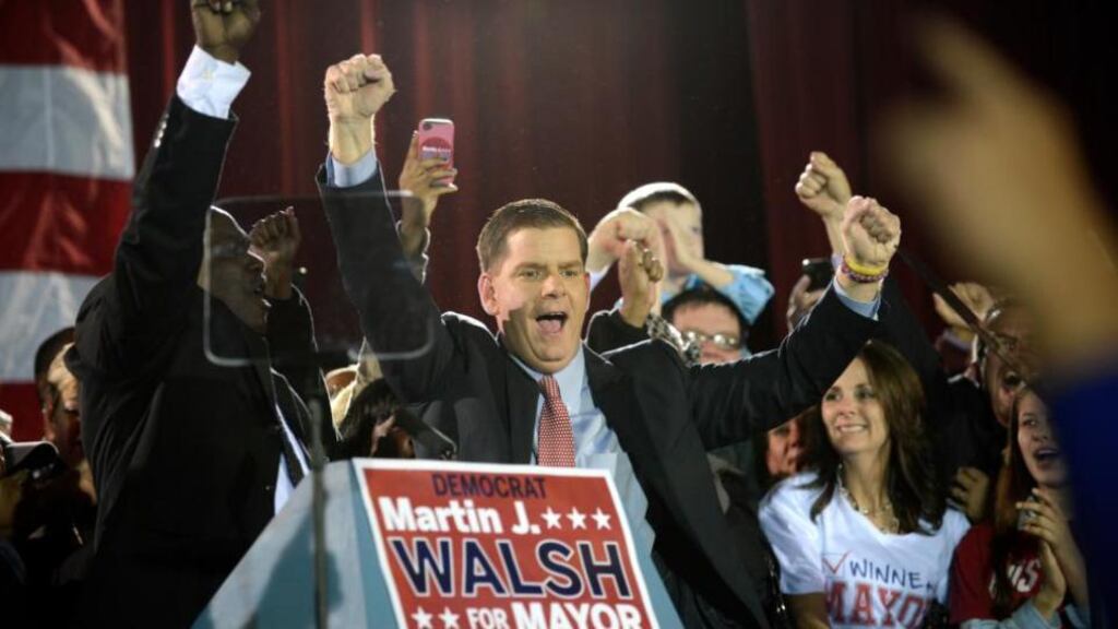 Boston mayor Marty Walsh: had threatened to boycott the march if gay, lesbian, bisexual and transgender groups were not allowed to march. Photograph: Gretchen Ertl/The New York Times.