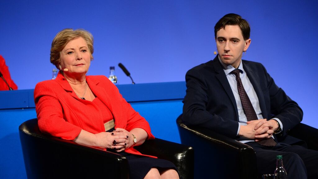 Frances Fitzgerald and Simon Harris at the Fine Gael Ardfheis at Citywest Hotel, Dublin. Photograph: Dara Mac Dónaill
