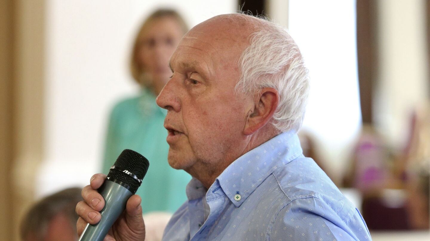 P J Haverty, a survivor of the Tuam mother and baby home, described his unsuccessful efforts to try to arrange to meet the Pope, at the meeting. Photograph: Joe O’Shaughnessy
