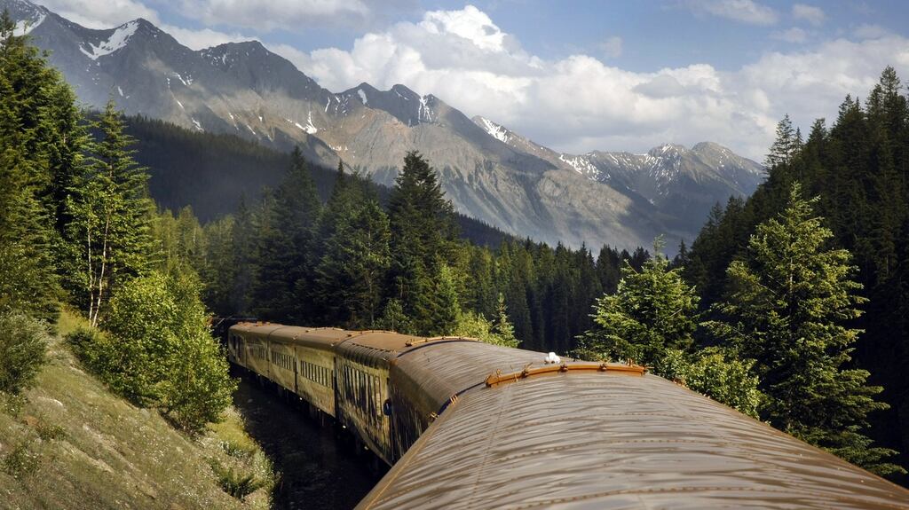 The Rocky Mountaineer with custom-built train coaches traverses the continental divide through the beautiful scenery of the Canadian Rockies. Photograph: Getty