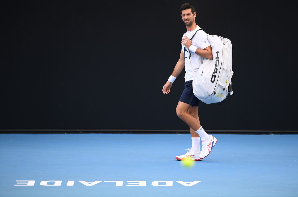 Novak Djokovic arrives on centre court on Wednesday during a media opportunity ahead of the 2023 Adelaide International. Photograph: Mark Brake/Getty Images