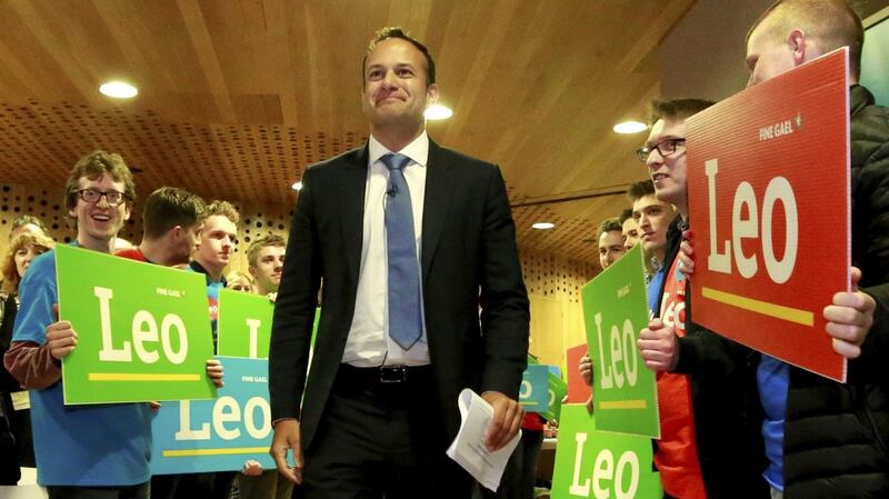 File photograph from 2017 of Leo Varadkar as he arrived for his leadership campaign.  Also on right of picture in blue is Maitiu O Tuathail. Photograph Nick Bradshaw