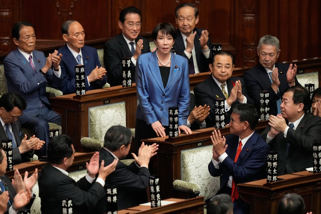 Sanae Takaichi following her election as prime minister during a session of the lower house. Photograph: Eugene Hoshiko/AP