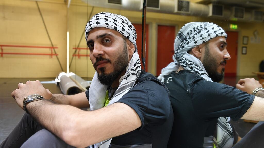Ahmed Lulu, who was born in Iraq but grew up in in Gaza, at the Siamsa Tíre theatre, Tralee, Co Kerry. “If someone bombed the street outside right now I would just walk by because that is normal to me.” Photograph: Domnick Walsh