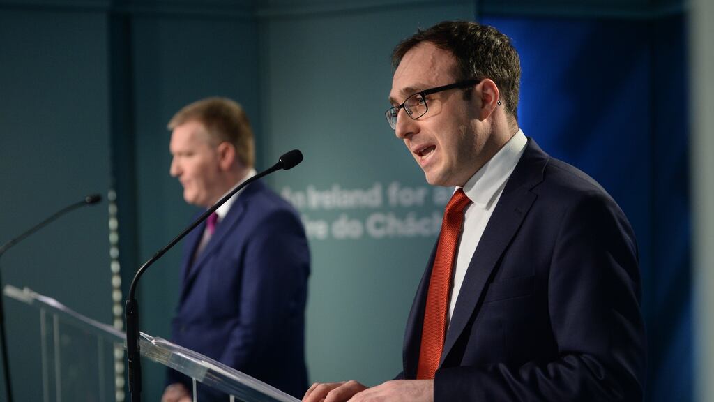 Minister of State Robert Troy (right) encouraged consumers in Ireland to continue to enjoy the benefit from shopping online with the UK but he urged them to ‘think ahead’ before making a purchase. File image: Dara Mac Donaill / The Irish Times