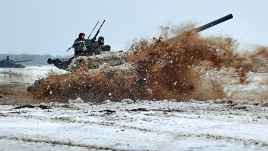 Ukrainian Armed Forces hold a drill in Eastern Ukraine in Februry amid escalation on the border with Russia. Photograph: Sergey Kozlov/EPA