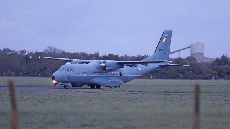 A plane carrying Gerry Hutch lands at Casement Aerodrome, Baldonnel, ahead of his scheduled appearance before the Special Criminal Court. Photograph: Niall Carson/PA Wire